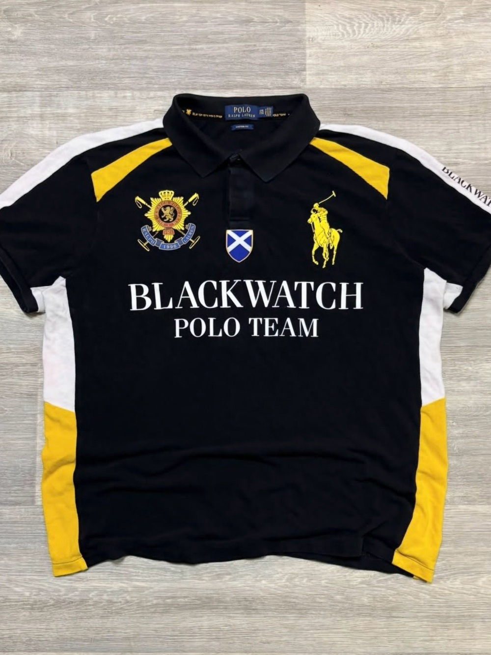 POLO Ralph Lauren Black Watch Polo Team Colorblock Custom Fit, black and yellow